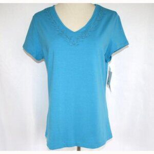 *New* Croft & Barrow Stretch Turquoise Blue Beaded T-Shirt Medium